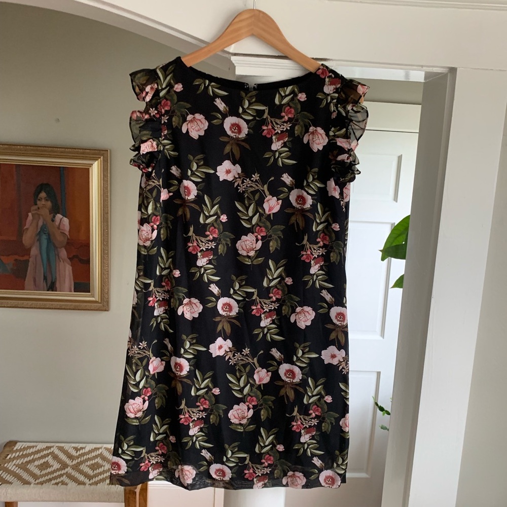 Tahari Black Floral Shift Dress